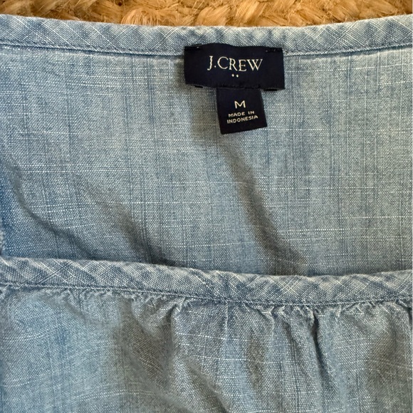 J Crew Medium Light Blue Chambray Long Sleeve Ruffle Trim Blouse Top - Picture 2 of 3